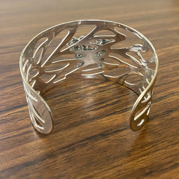 Vintage Butterfly Aurora Borealis Rhinestone Cuff Bracelet Silver Tone - Picture 3 of 5